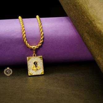 🐍 Goga Maharaj Logo Gold-Plated Pendant with Diamonds in Square Shape | Premium Men's Jewelry ✨